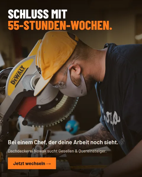 Recruiting-Anzeige: Schluss mit 55-Stunden-Wochen – Dachdeckerei Nowak