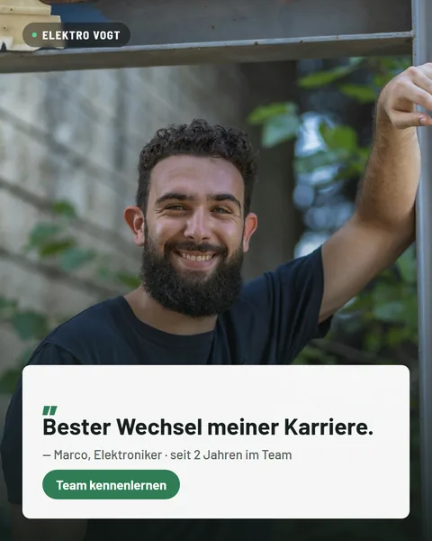 Recruiting-Anzeige: Testimonial Elektroniker – Elektro Vogt